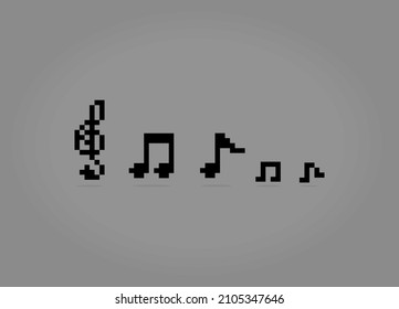 8 bit pixel of note music for game assets and cross stitch patterns in vector illustrations.