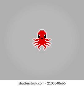 8 bit pixel of octopus. Animal for game assets and cross stitch patterns in vector illustrations.