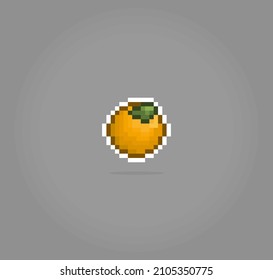 píxel de naranja de 8 bits. Frutos cítricos para activos de juego y patrones de puntos cruzados en ilustraciones vectoriales.