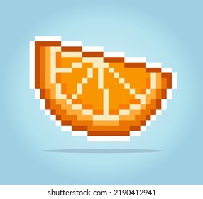 8 bit pixel orange slices. Citrus fruit for game assets and cross stitch patterns in vector illustrations.