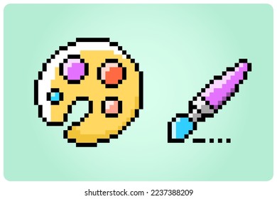 8 bit pixel paint tool equipment, for game assets and cross stitches in vector illustrations.