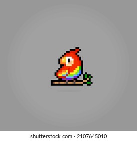 8 bit pixel of parrots. Animals for game assets and cross stitch patterns in vector illustrations.