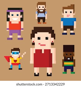 Vetor isolado de caracteres de pessoas com 8 bits de pixel