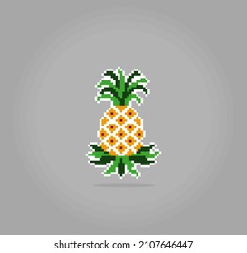 8 bit pixel of pineapples. Fruits for game assets and cross stitch patterns in vector illustrations.