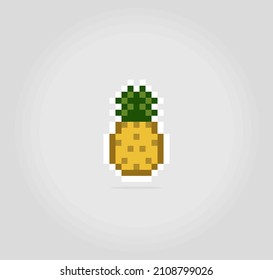 8 bits de píxel de piña. Frutos para activos de juego y patrones de puntos cruzados en ilustraciones vectoriales.