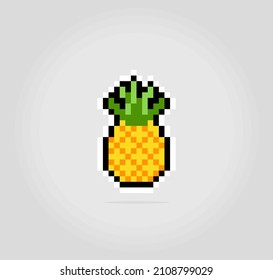 8 bit pixel of pineapples. Fruits for game assets and cross stitch patterns in vector illustrations.