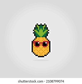 8 bit pixel of pineapples. Fruits for game assets and cross stitch patterns in vector illustrations.