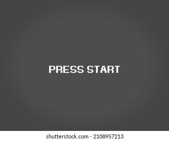 8 bit pixel press start button, for game assets and cross stitch patterns in vector illustrations.