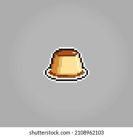 8 bit pixel of a pudding. Food for game assets and cross stitch patterns in vector illustrations.