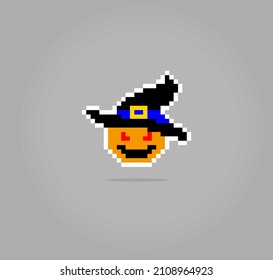 8 bit pixel of pumpkin halloween. Veggies for game assets and cross stitch patterns in vector illustrations.