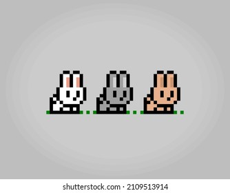 8 bit pixel rabbit three colors. Animals for game assets and cross stitch patterns in vector illustrations.