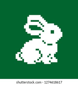 8 Bit Pixel Rabbit, White Vector