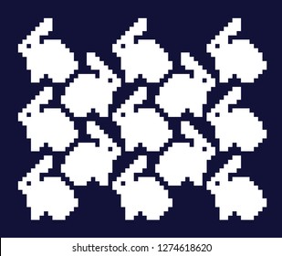 8 Bit Pixel Rabbit, White Vector