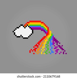 8 bit pixel rainbow with clouds, for game assets and cross stitch patterns in vector illustrations.