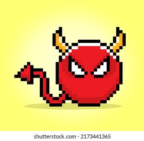 8 bit pixel of red devil character in Vector Illustrations for Game Assets or Cross Stitch Patterns