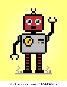 8 bit pixel robot in vector illustrations for game assets.