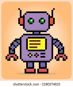 8 bit pixel robot in vector illustrations for game assets.