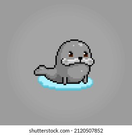 8 bit pixel of sea lion. Animal pixels for game icons. Illustration Vector Cross Stitch Pattern