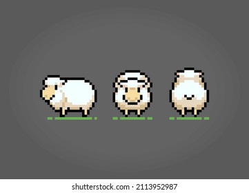 8 bit pixel sheep. Animal for game assets and cross stitch pattern, in vector illustration