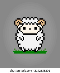 8 bit pixel of sheep. Animal pixels for game assets and cross stitch patterns in vector illustrations.