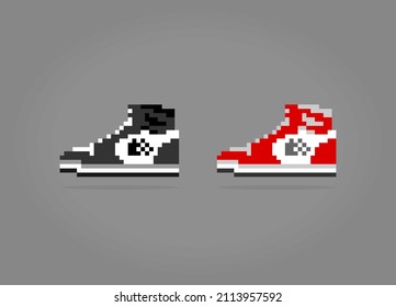 8 bit pixel of shoes, for game assets and cross stitch pattern, in vector illustration