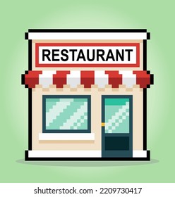 8 bit pixel shop, restaurant. marketing home icon for game assets and web icon in vector illustrations.