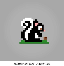 8 bit pixel skunk. Animal pixel for game assets and cross stitch patterns, in vector illustrations