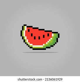 8 bit pixel of slice watermelon. fruit pixels for game icons. Illustration Vector Cross Stitch Pattern