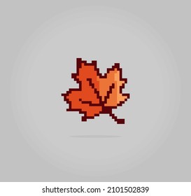 8 bit pixel spring maple leaf. Leaves for game assets and cross stitch patterns in vector illustrations.