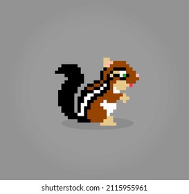 8 bit pixel of squirrel. Animal pixel for game assets and Cross Stitch patterns in vector illustrations.