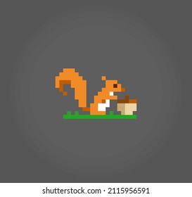 8 bit pixel of squirrel. Animal pixel for game assets and Cross Stitch patterns in vector illustrations.