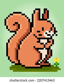 8 bits de píxel de ardilla. Píxeles animales para los activos de juego y patrones Cross Stitch en ilustraciones vectoriales.