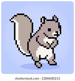 8 bit pixel of squirrel. Pixel animals for game assets and cross stitch patterns in vector illustrations.