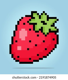 8 bits de píxel de fresa. Píxeles de frutas para activos de juego y patrones de puntos cruzados en ilustraciones vectoriales.