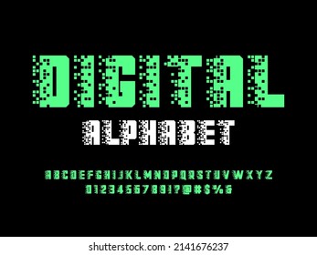 8 bit pixel style alphabet design with uppercase, numbers and symbol