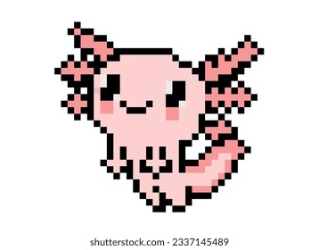 8-Bit Pixel Stil Illustration von süßem Axolotl.