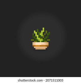 8 bit pixel succulent tree. natural object for game assets in vector illustration.
