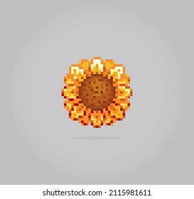 8 bit pixel of sunflower, Plant pixel for game assets and cross stitch patterns in vector illustrations.