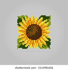 8 bit pixel of sunflower, Plant pixel for game assets and cross stitch patterns in vector illustrations.