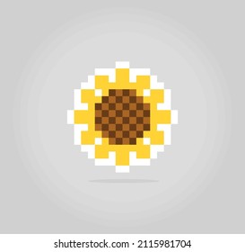 8 bit pixel of sunflower, Plant pixel for game assets and cross stitch patterns in vector illustrations.