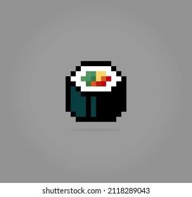 8 bit pixel sushi. foods pixel for game assets and cross stitch patterns in vector illustrations.