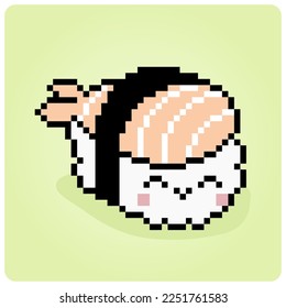 8 bit pixel sushi kawaii. foods pixel for game assets and cross stitch patterns in vector illustrations.