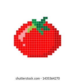 8 bit pixel tomato. Vector illustration.Old school computer graphic style. Games elements.