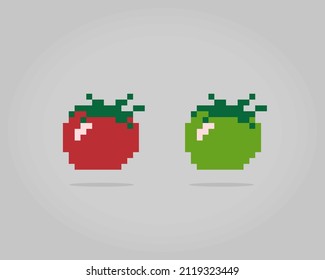 8 bit pixel tomato. Vegetables in vector illustrations for game assets and cross stitch patterns.