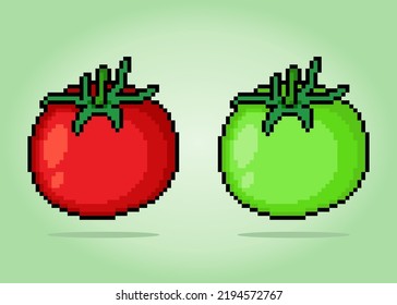 8 bit pixel tomato. Vegetables in vector illustrations for game assets and cross stitch patterns.