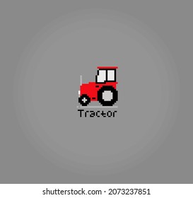 8-Bit-Pixeltraktor. Bauernhaus für Spielebestände in Vektorgrafik.