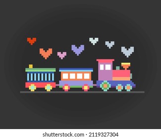 8 bit pixel train. toys pixel in vector illustrations for game assets and cross stitch patterns.