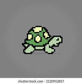 8 bit Pixel turtle. Animal pixels in Vector illustration for game asset or cross stitch pattern.