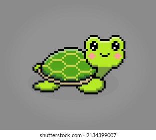 8 bit Pixel turtle. Animal pixels in Vector illustration for game asset or cross stitch pattern.