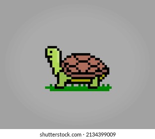 8 bit Pixel turtle. Animal pixels in Vector illustration for game asset or cross stitch pattern.